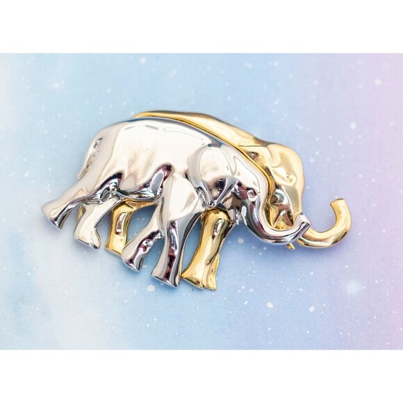 Vintage Silver & Gold Elephants Brooch | Liz Claiborne | J21 - Picture 2 of 3